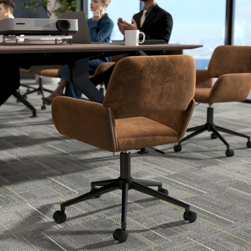 Homy Casa Adjustable Task Chair with Ergonomic Back Soft Seat Wheels, Brown Faux Suede Upholstery
