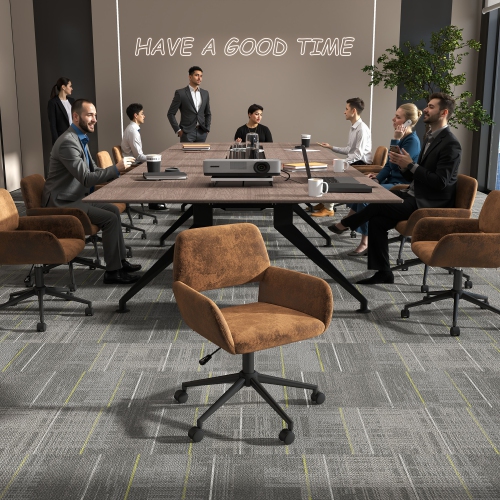 Homy Casa Adjustable Task Chair with Ergonomic Back Soft Seat Wheels, Brown Faux Suede Upholstery