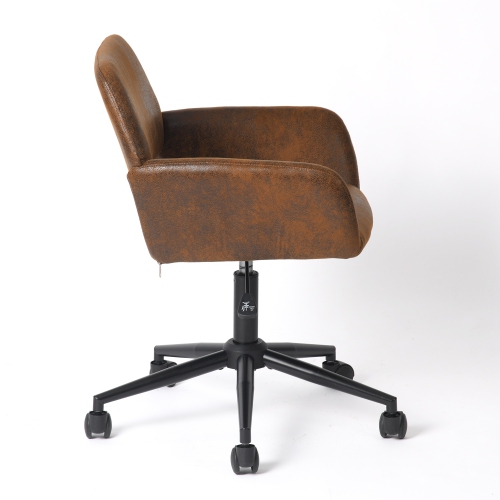 Homy Casa Adjustable Task Chair with Ergonomic Back Soft Seat Wheels, Brown Faux Suede Upholstery