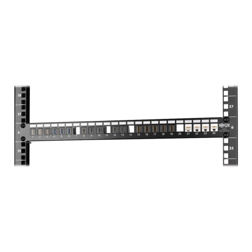 Tripp Lite 24-Port Keystone Blank Patch Panel RJ45, USB, HDMI, Cat5e/Cat6 Rackmount Shielded 1URM TAA