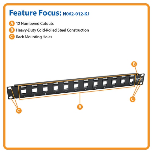 Tripp Lite Unshielded Blank Keystone/Multimedia Patch Panel 12-Port 1U Rack-Mount - Black -