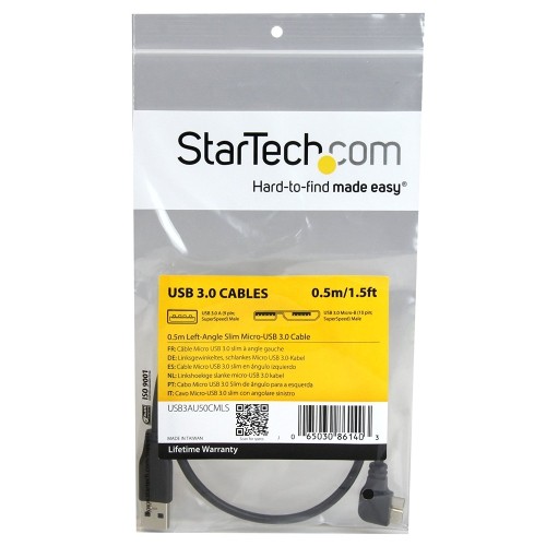 StarTech 0.5m Slim Left-Angle Micro USB 3.0 Cable - M/M - USB 3.1 Gen 1