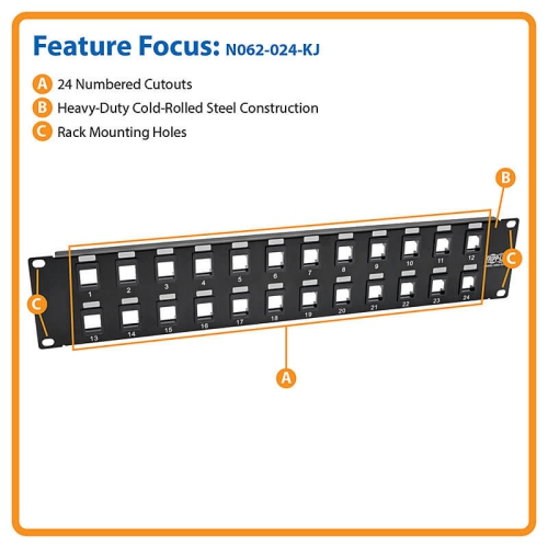 Tripp Lite Unshielded Blank Keystone/Multimedia Patch Panel 24-Port 2U Rack-Mount - Black -