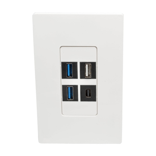 Tripp Lite N080-104 Single-Gang 4-Port Universal Keystone Wall Plate, Cat5/6/6a, USB, HDMI, DisplayPort, RCA, White