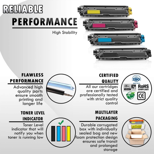 1 Set of 4 Inkfirst® Compatible Toner Cartridges Replacement for Brother TN221 TN225 MFC-9340CDW MFC-9130CW MFC-9330CDW
