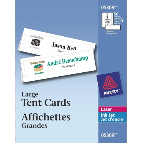 Avery Printable Large Tent Cards, Embossed, Two-Sided Printing, 3-1/2" x 11", 50 Cards (5309)