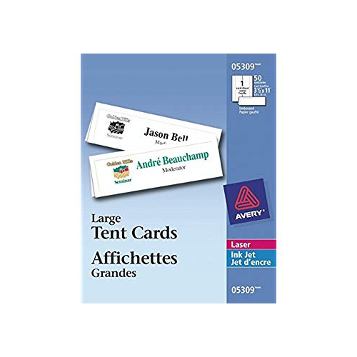 Avery Printable Large Tent Cards, Embossed, Two-Sided Printing, 3-1/2" x 11", 50 Cards (5309)