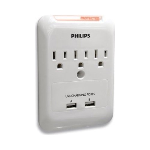 Philips 2-USB + 3-AC Surge Protector 540-Joules Wall Tap –