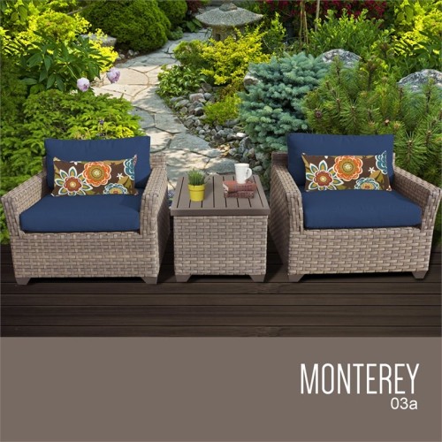 TKC Monterey 3 Piece Patio Wicker Conversation Set in Navy