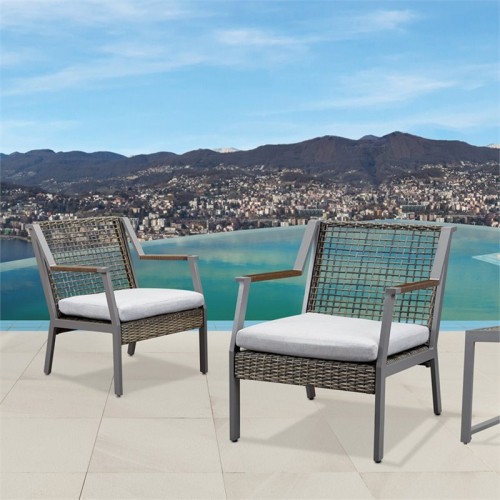 Real Flame Calvin Aluminum Patio Dining Arm Chair in Gray