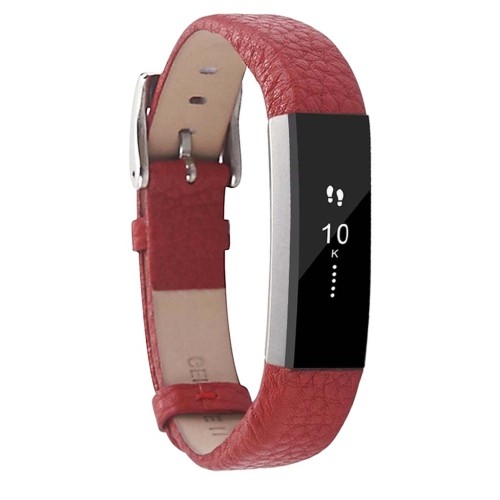 StrapsCo Genuine Leather Replacement Strap Band for Fitbit Alta & HR in Red