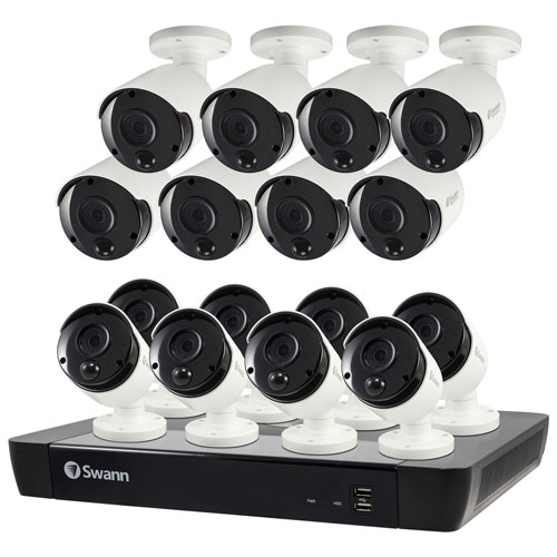 Système de surveillance NVR 2 To 16 canaux à fil de Swann avec 16 caméras 4K - Noir - Blanc