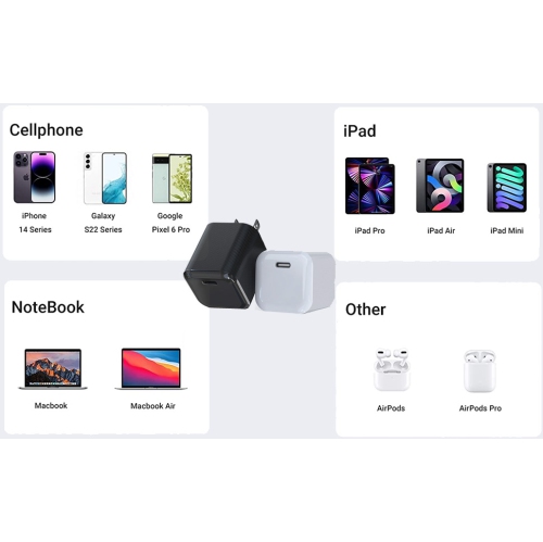 KUNOVA 2PCS 2 Pieces Nano Cube Size 30W GaN USB-C Charger, ETL Approval, QC 3.0, PD 3.0 PPS, Black, Folding Plugs