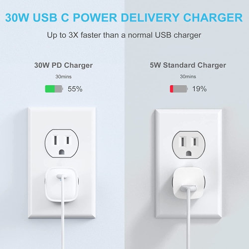 KUNOVA 2PCS 2 Pieces Nano Cube Size 30W GaN USB-C Charger, ETL Approval, QC 3.0, PD 3.0 PPS, Black, Folding Plugs