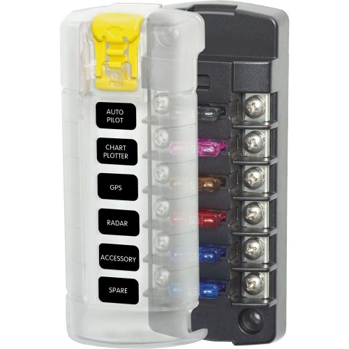 Image 1 of 1.. Blue Sea 5035 ST Blade Fuse Block w-Cover - 6 Circuit Independent w-o Negative Bus