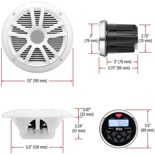 Boss Audio MCKGB350W.6 Combo - Marine Gauge Radio w-Marine Antenna & 2 6.5" Speakers - White