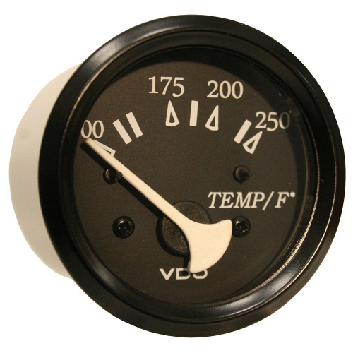 VDO  Allentare 250°F Water Temperature Gauge - Use W-Marine 450-29 Ohm Sender - 12V - Bezel In Black
