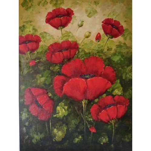 Oil Painting on Canvas Ready to Hang - Red Poppies - 36 X 48"