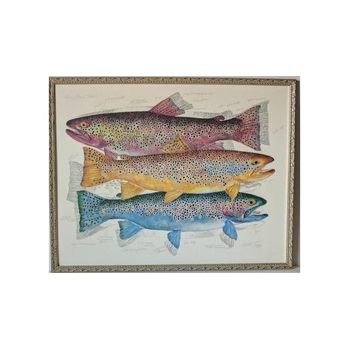 Framed Giclee on Masonite Ready to Hang Three Fishes - 24 X 30"