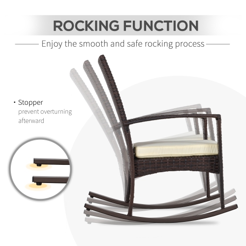 Outsunny 3pcs Rotin Chaise à Bascule Ensemble de Table Mobilier d'extérieur en Osier 2 Chaise 1 Table Basse Arrière-cour Pont Ensemble Bistro Marron