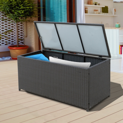 Outsunny 47x21x23inch Outdoor Garden Rattan Storage Box with Lid Coffee