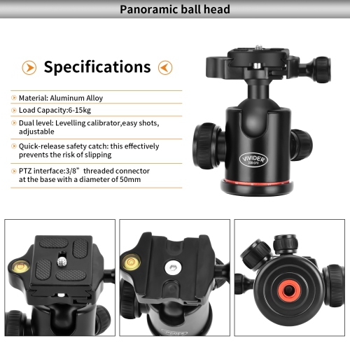 Vivider 76 po Max Load 8KG 17,6lbs Professional aluminium trépied monopode avec tête à rotule à dégagement rapide compatible avec trépied pour