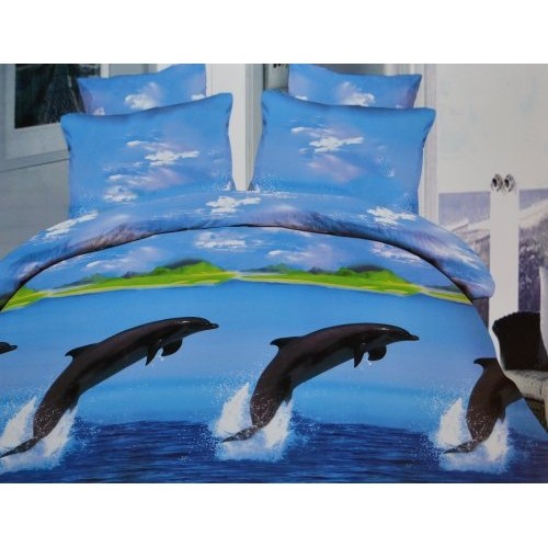 Todd Linens Sea Dolphin 3 Pcs Queen Set 1 Duvet Cover 2 Pillow