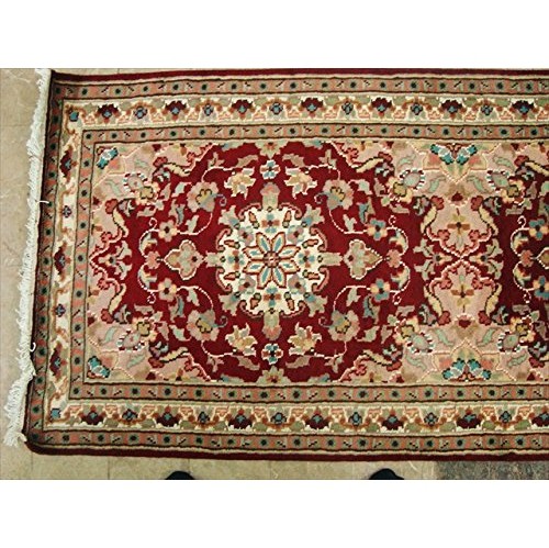 Red Floral Love Mahal Exclusive Designed Hand Knotted Runner Rug'