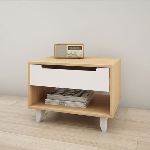 Nordik Contemporary 1-Drawer Nightstand - Natural Maple/White