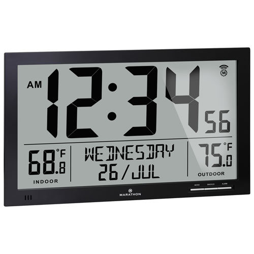 Horloge numérique atomique murale rectangulaire avec calendrier complet de  Marathon - Noir