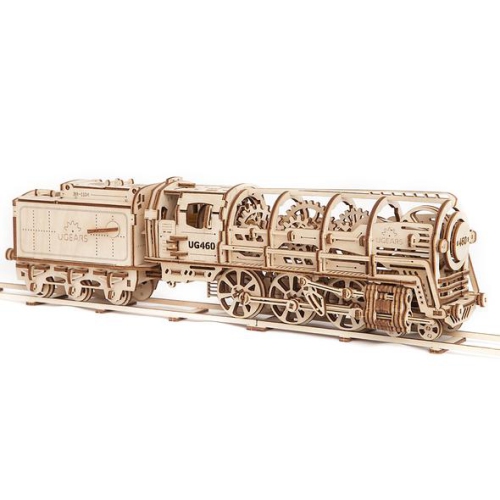 UGEARS  Steam Locomotive With Tender - Mechanical Wooden 3D Puzzle Model