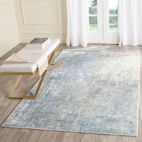 Tapis en velours en viscose nouée de 6 x 9 pi de Safaeh Mirage, turquoise
