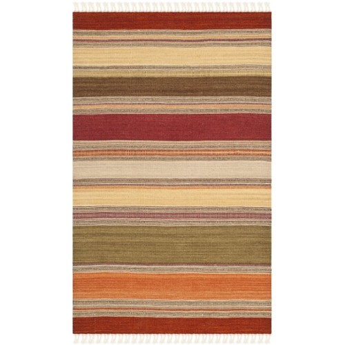 SAFAVIEH  Striped Kilim 3' X 5' Hand Woven Wool Pile Rug In Green