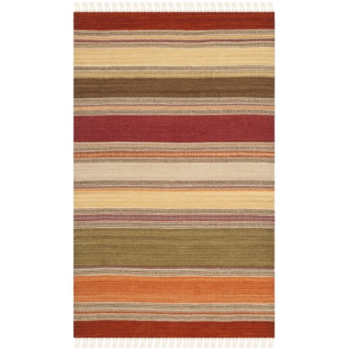 SAFAVIEH  Striped Kilim 4' X 6' Hand Woven Wool Pile Rug In Green