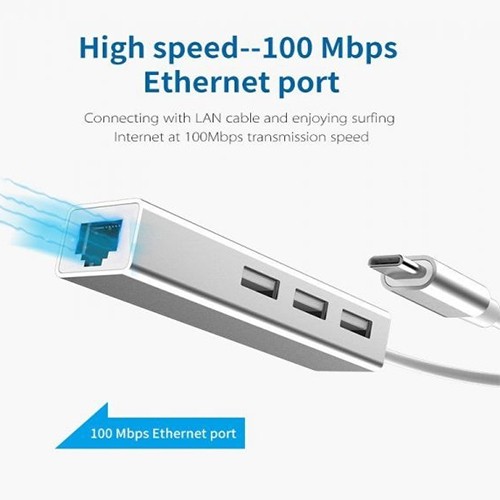 SPEEDEX  USB C to Ethernet Adapter With Type C USB 2.0 Hub 3 Ports Rj45 Network Card LAN Adapter for Macbook USB-C Type