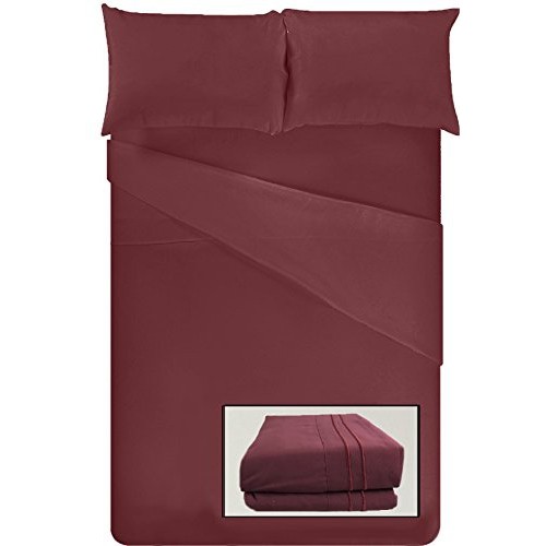 VISCOLOGIC  Egyptian Comfort - Silky Smooth Lightweight Bed Sheet Set - Brushed Micro - Deep Pocket - 4 Piece Set - King - Burgundy In Red