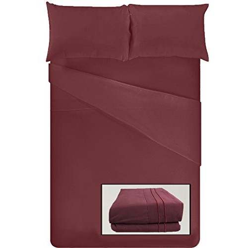 EGYPTIAN COMFORT - Silky Smooth Lightweight Bed Sheet Set - Brushed Micro - Deep Pocket - 4 Piece Set - Queen - Burgundy Red