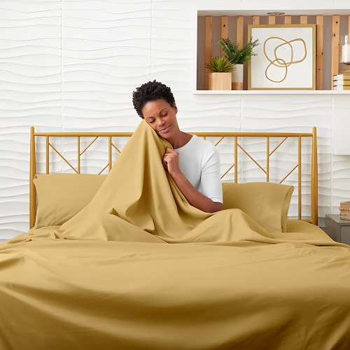 CONFORT ÉGYPTIEN – Ensemble de draps légers soyeux – Micro brossé – Passe profonde – Ensemble de 4 pièces