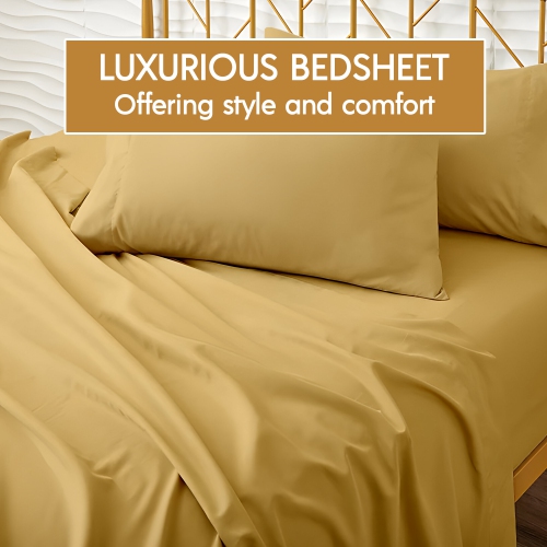 CONFORT ÉGYPTIEN – Ensemble de draps légers soyeux – Micro brossé – Passe profonde – Ensemble de 4 pièces