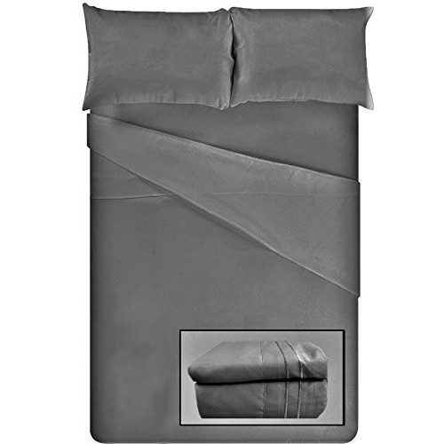 EGYPTIAN COMFORT - Silky Smooth Lightweight Bed Sheet Set - Brushed Micro - Deep Pocket - 4 Piece Set - Queen - Grey