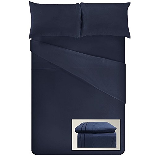 EGYPTIAN COMFORT - Silky Smooth Lightweight Bed Sheet Set - Brushed Micro - Deep Pocket - 4 Piece Set - King - Navy Blue