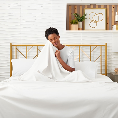 CONFORT ÉGYPTIEN – Ensemble de draps légers soyeux – Micro brossé – Passe profonde – Ensemble de 4 pièces