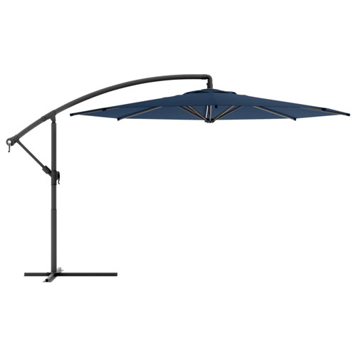 Corliving Full Sized 11 Ft Circular Offset Patio Umbrella Navy Blue Best Buy Canada