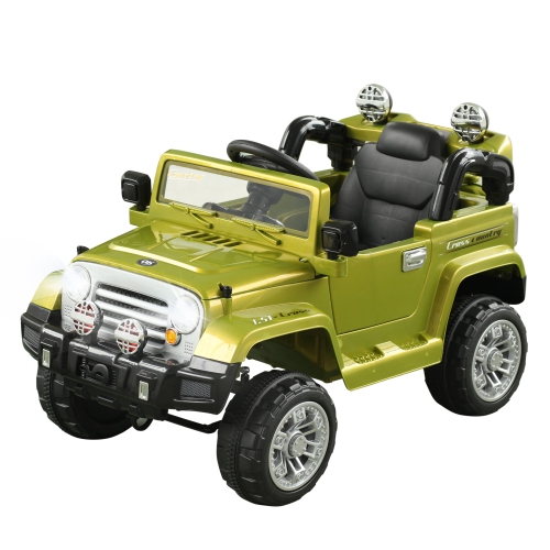 Aosom 12V Kids Electric Ride On Car Toy Truck with Remote Control 2 Speeds Lights MP3 LCD Power Indicator, Green