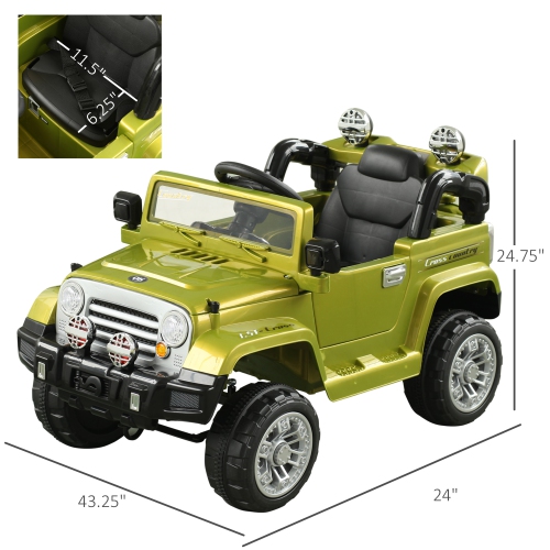 Aosom 12V Kids Electric Ride On Car Toy Truck with Remote Control 2 Speeds Lights MP3 LCD Power Indicator, Green