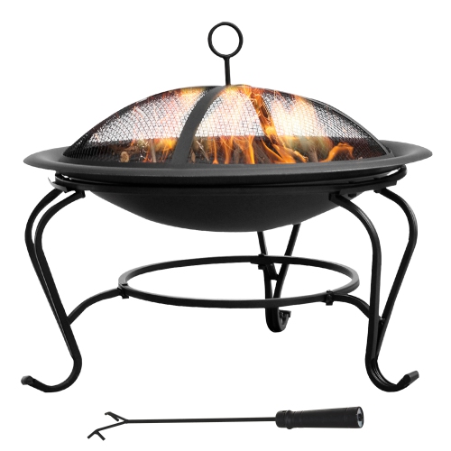 OUTSUNNY  22" Round Firepit Patio Fireplace Garden Heater Portable Wood Burning Porch With Poker And Spark Screen In Black