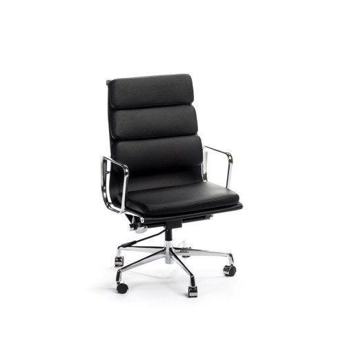 NICER INTERIOR  Eames Management Highback Genuine Leather Soft Pad Office Executive Chair In Black