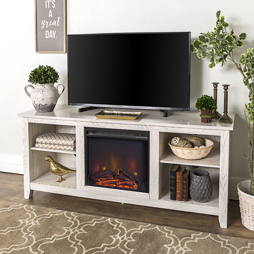 Winmoor Home Transitional 60 Fireplace, White Tv Stand With Fireplace 60 Inch