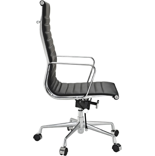 Modern Ribbed Aluminum Group Style High Back Office Chair, Genuine Leather, Black