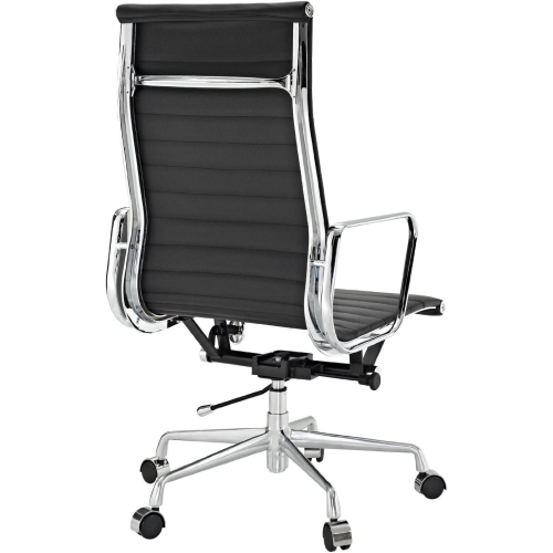 Modern Ribbed Aluminum Group Style High Back Office Chair, Genuine Leather, Black